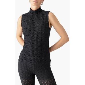 Sanctuary Pucker Up Sleeveless‎ Mock Neck Top BLACK small